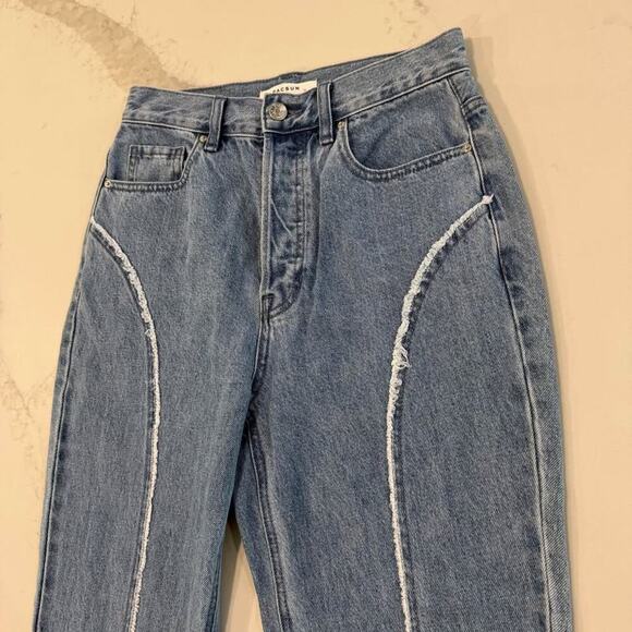 PacSun Eco Medium Blue Frayed High Waisted Bootcut Jeans Women's 26 Button Fly - Picture 3 of 10